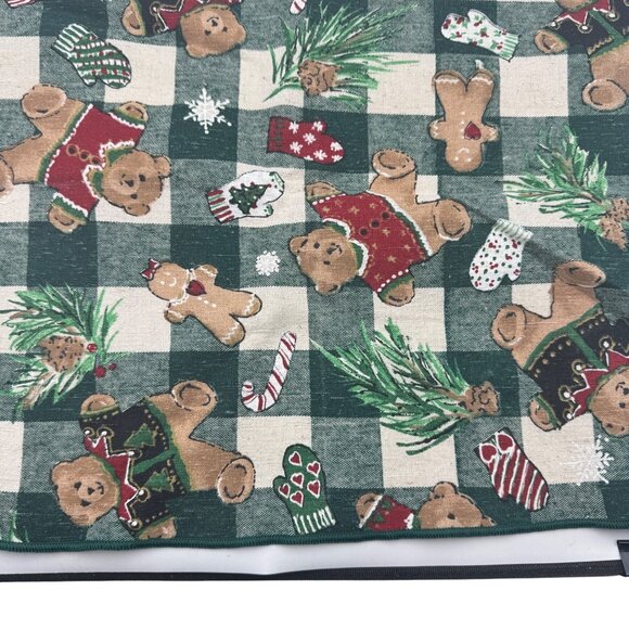 Christmas Teddy Bears Pine Mittens Checkerboard Fabric Napkin 16x16 Set of 4 - Picture 5 of 6
